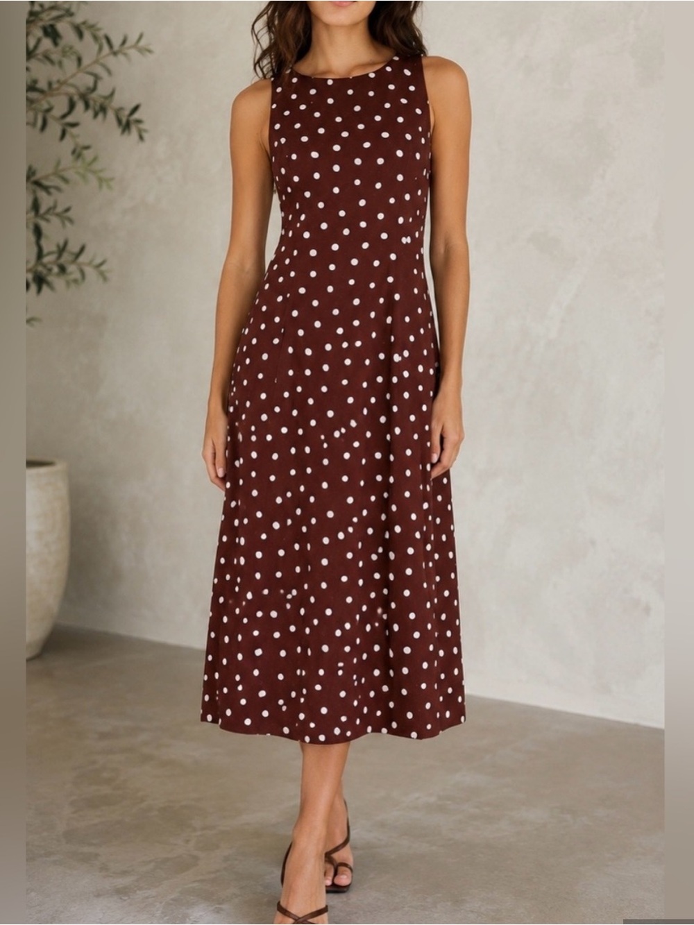 MINKPINK autumn Brown Polka Dot Midi dress classy tea dress nwt